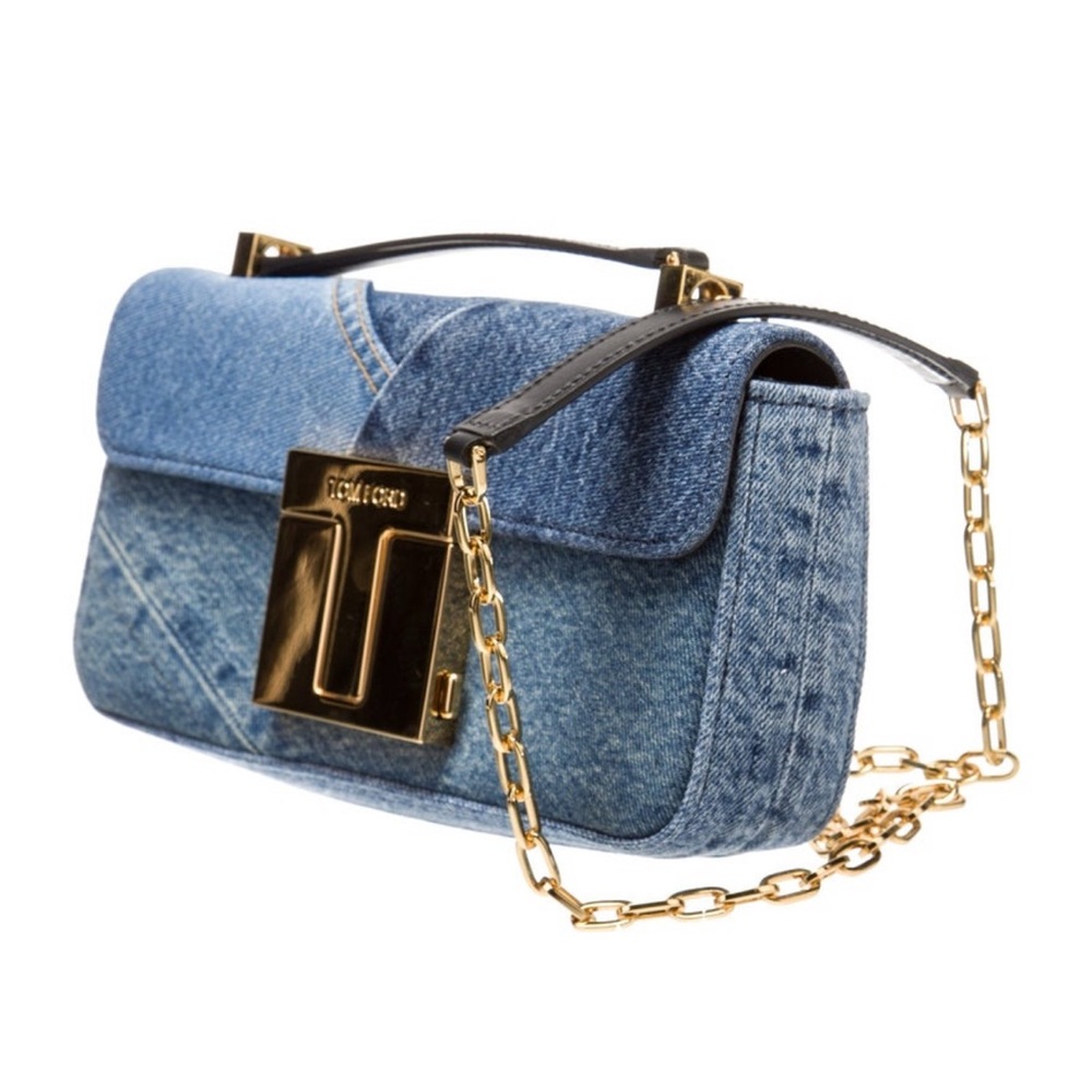 Tom Ford Blue Denim Patchwork Shoulder Bag - Picture 3 of 9